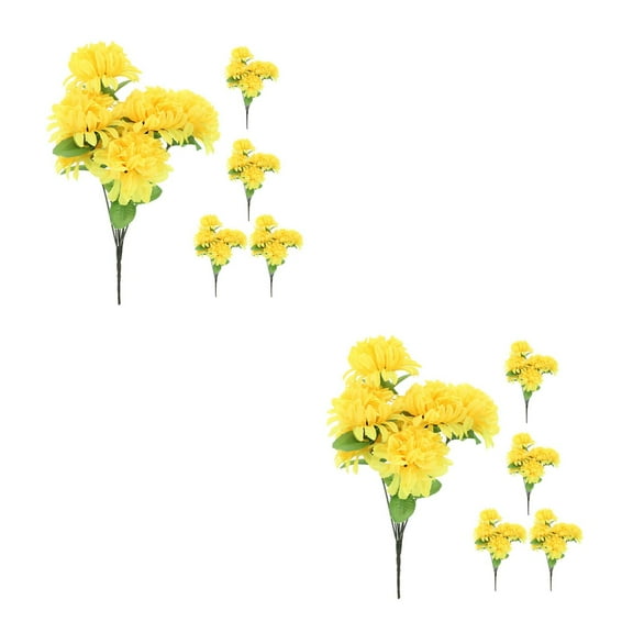 Worgeous 10 pcs  Bundles of 7 Heads Artificial Yellow Marigold Flowers Faux Chrysanthemum Bouquets for Cemetery Silk Floral Arrangements for Memorial Day Grave Decorations