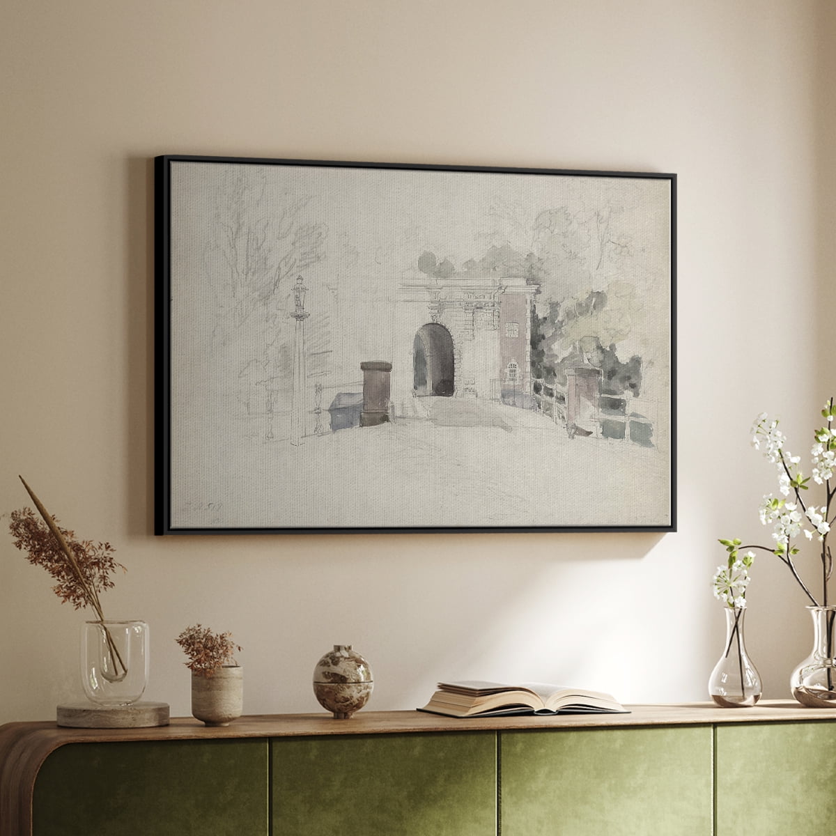 Vintage Sketch-XXXI By Wexford Home Framed in Black Wood Gallery Wrapped Canvas 25 in. x 37 in.
