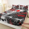 thumbnail image 3 of Manfei Tokyo Nature Scenery Queen Sheet Sets, Blossoms Flower Floral Flat Sheet, Black Red Japanese Style Queen Fitted Sheet, Luxury Bedroom Decor, 4pcs, 3 of 7