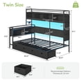 thumbnail image 2 of Corner Bed Frame with Tall Storage Bookshelf and Drawers, Twin Size Corner Daybed with LED Lights, Charging Station and 10 Storage Pockets, Twin Platform Bed Frame for Teens, Black, 2 of 9