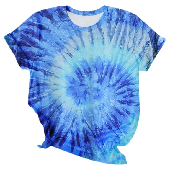 XIAONU Tie Dye Print T Shirt for Women Crew Neck Short Sleeve Casual Tees