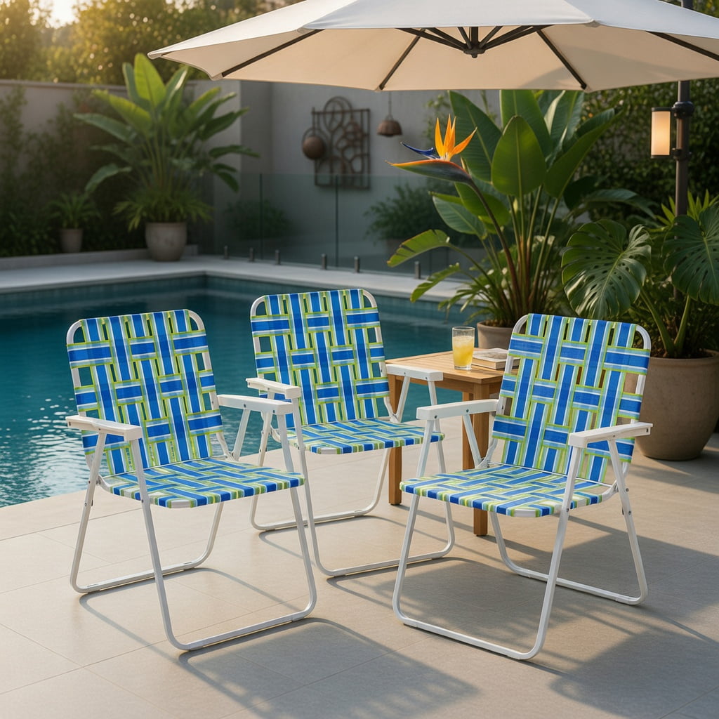 Hommoo 4-Pack Foldable Beach Chairs for Camping, Lawn & Outdoor Use, Heavy-Duty Steel Frame, Fade-Resistant PE Webbing, Portable & Lightweight, Blue