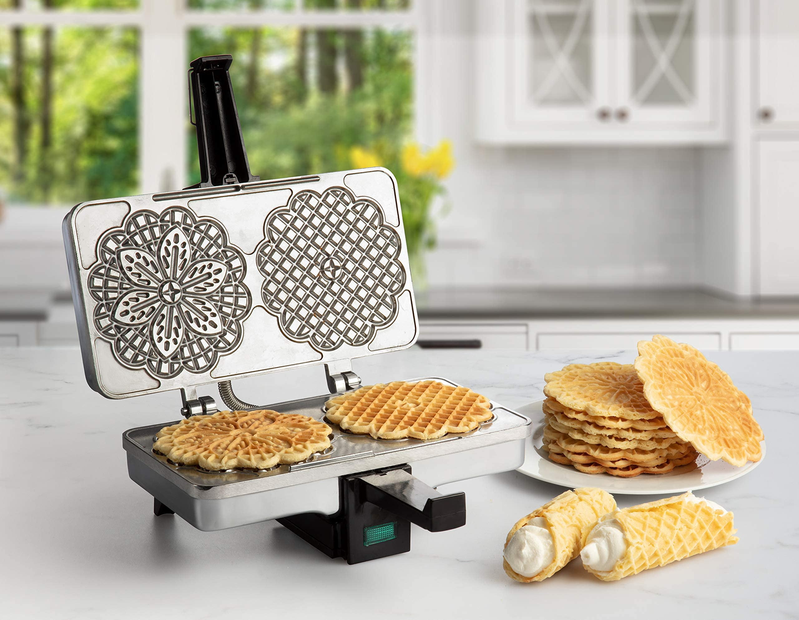Electric Waffle Maker Silver Pizzelle Baker Makes Two 5-Inch Cookies