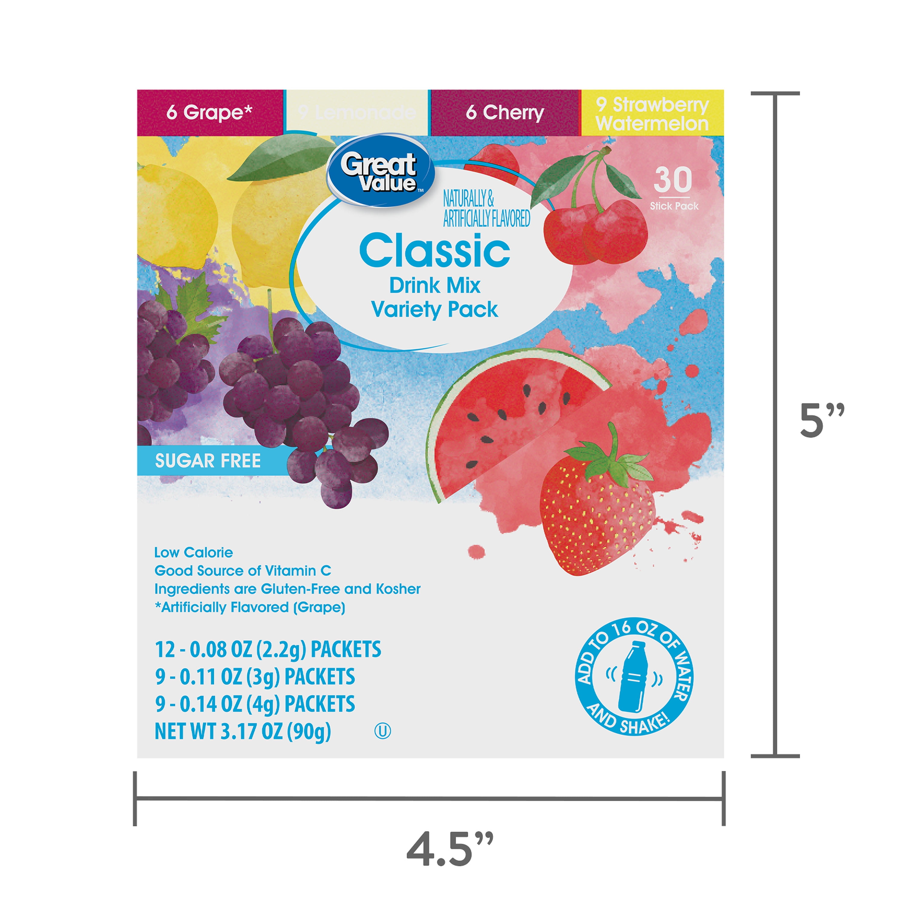Great Value Classic Drink Mix Pack, 30 Pack, Flavors Include Grape