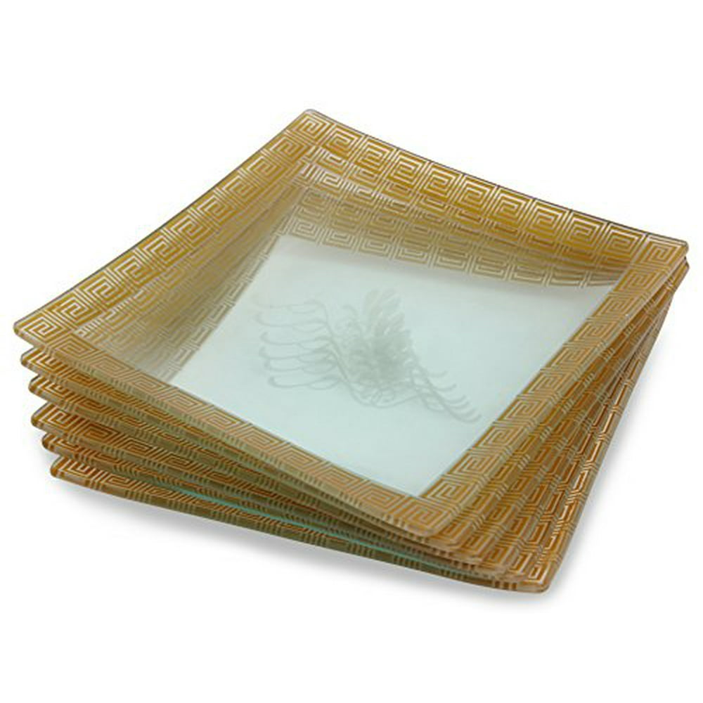 GAC Frosted Design Tempered Glass Lunch/Dinner Plates Set of 6 Break