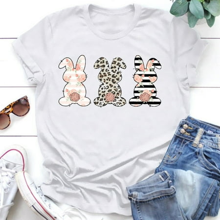 

Giligiliso Clearance Tops Women Scrub Print Easter Bunny Printing T-Shirt Short Sleeve Tee Tunic Blouse