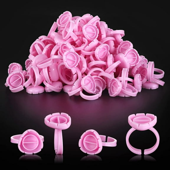 Glue Rings for Eyelash Extensions Glue Rings 100PCS Smart Lash Rings Blooming Eyelash Glue Holder Volume Fanning Cup for Lash Extension Supplies, Pink