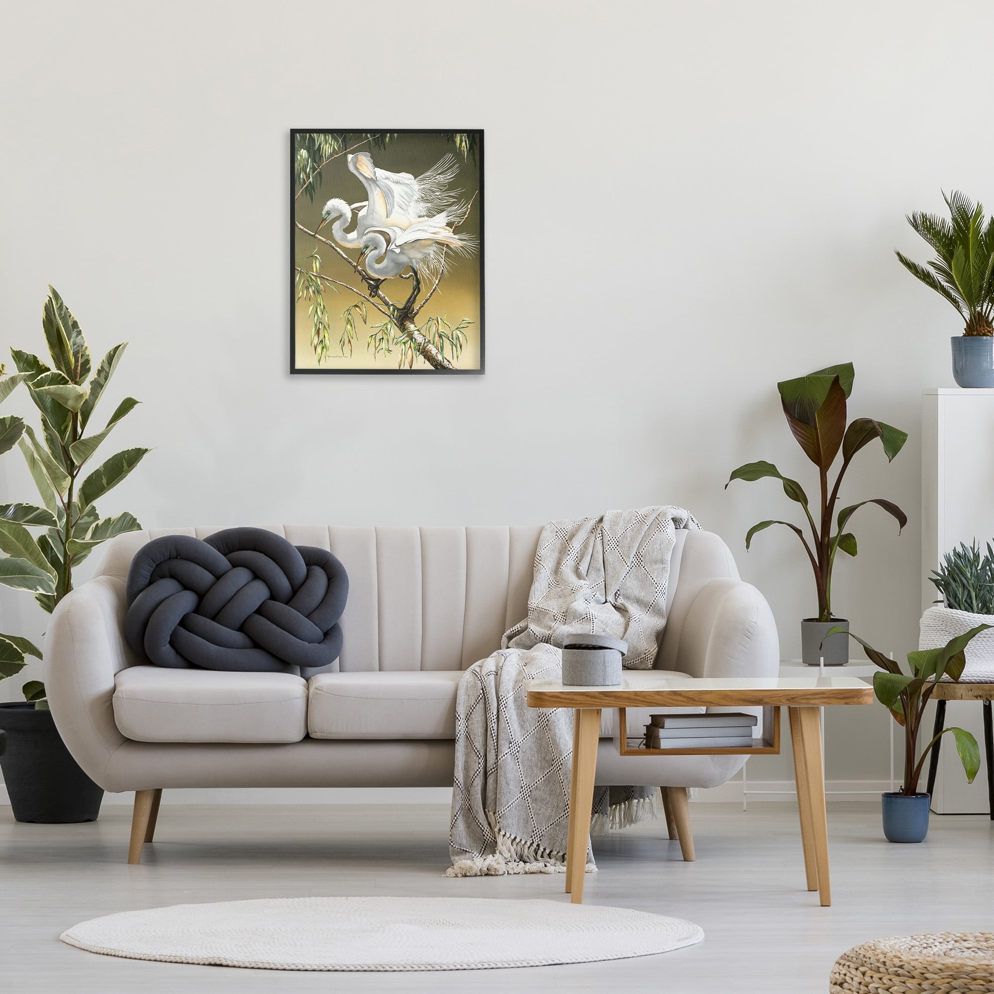 Stupell Industries Egrets Perched on Branch Animals & Insects Painting Black Framed Art Print Wall Art, 24 x 30