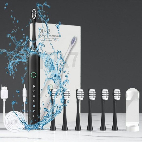 CHUANK Sonic Electric Toothbrush 42000 VPM Rechargeable IPX7 Waterproof with 6 Replacement Heads USB Charging 6 Cleaning Modes 2-Min Smart Timer Low Noise 45dB 30-Day Battery Life Deep Cl