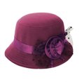 thumbnail image 2 of SPRING PARK Vintage Women Solid Color Woolen Flower Decor Elegant Wide Brim Warm Cloche Bowler Hat, 2 of 5
