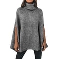 thumbnail image 2 of Poncho Col Roulé Automne Hiver pour Femmes Mode Pull Tricoté Épais Gris, 2 of 7