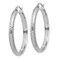 thumbnail image 2 of Primal Gold 14 Karat White Gold Diamond-cut 3.5x34mm Lightweight Hoop Earrings, 2 of 4