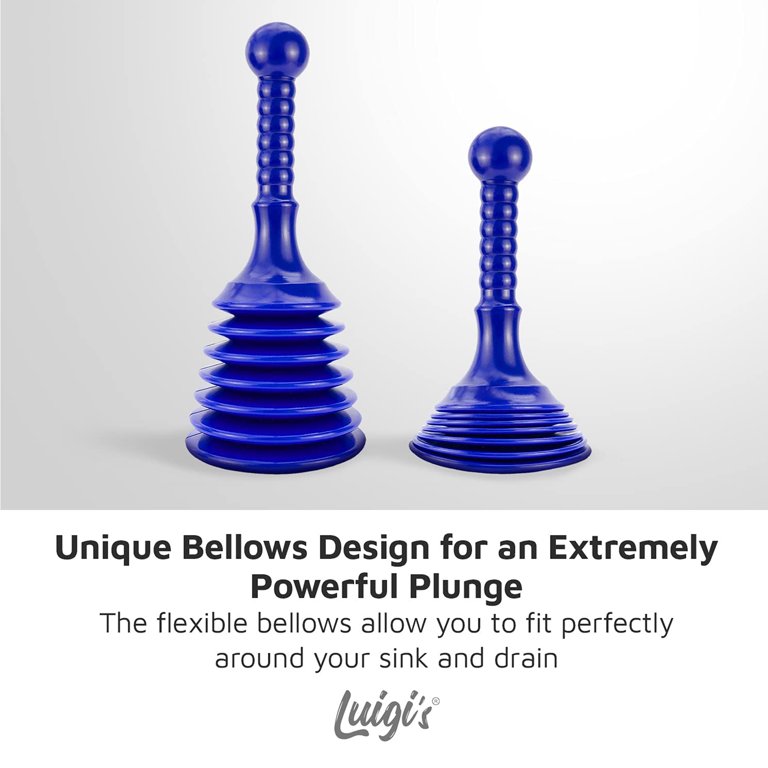 Luigi's Heavy Duty Plunger & Sink Declogger Clogged Drain Cleaning Tools,  Small Blue 