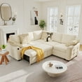 thumbnail image 4 of BedLuxury 83" Sectional Sleeper Sofa With Pull Out Bed, Storage Seat & USB Charging, L Shape Modern Couch for Living Room, Chenille Beige, 4 of 10