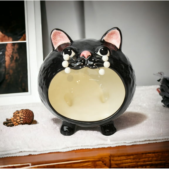 Ceramic Black Cat Candy Bowl or Key Holder 5.25in for Cat
