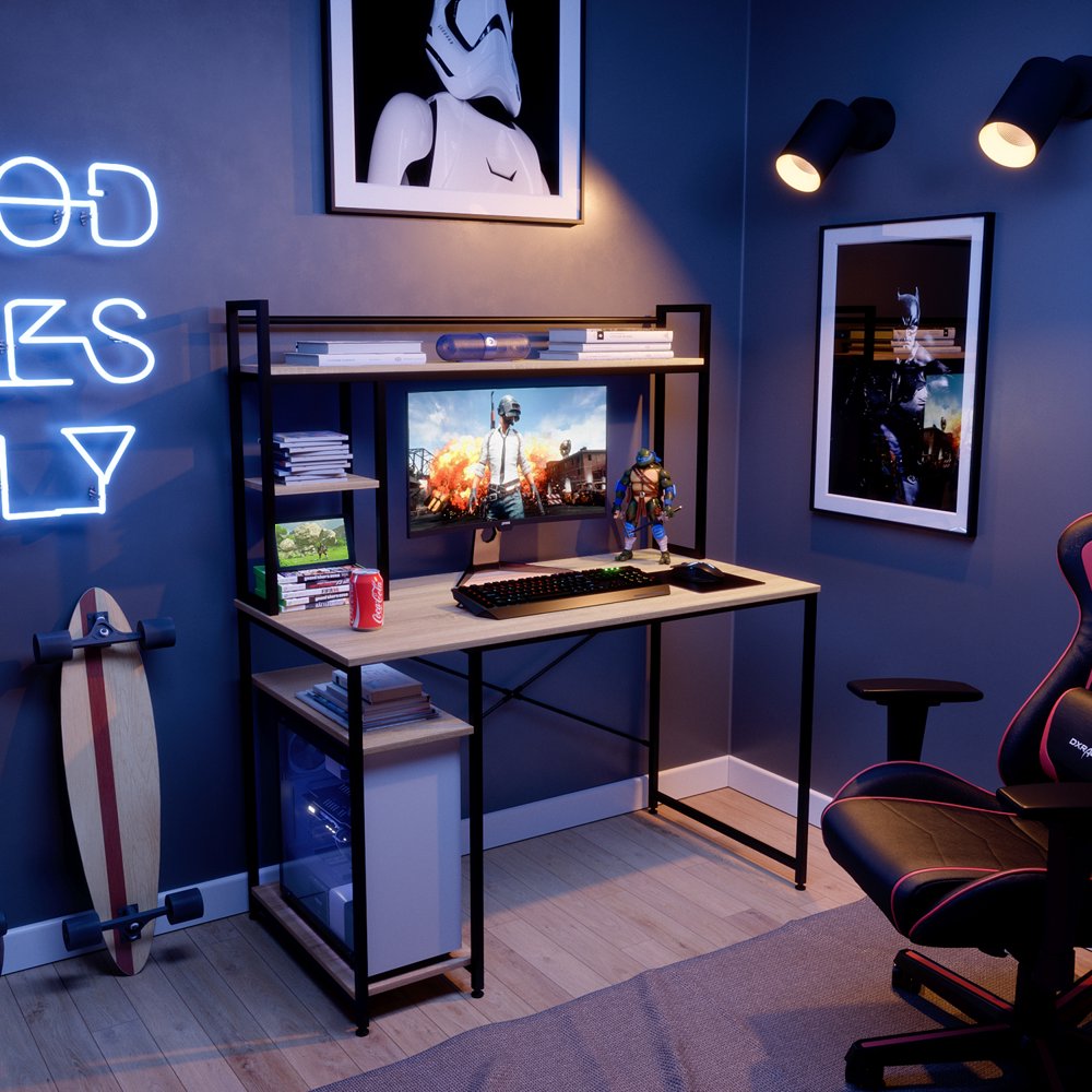 Bestier 47 Inch Computer Desk with Hutch and Shelves Adjustable Storage