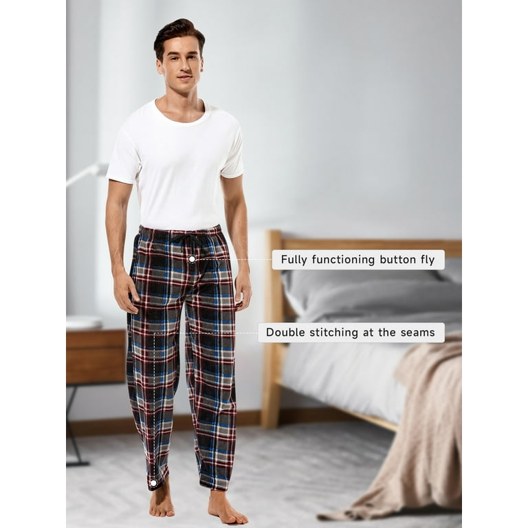 DG Hill Men's Fleece Pajama Pants, 3 Pairs, Plaid Sleepwear