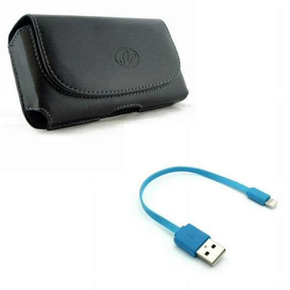 Case Belt Clip w Short USB Cable for iPhone 8/7/6S/6/11 Pro - Leather Holster Cover Loops Pouch, Charger Cord Power Wire Fast Charge for iPhone 8/7/6S/6/11 Pro Models