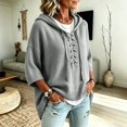 thumbnail image 6 of women's sweaters Lightweight Lace Up Knit Summer Sweater Relaxed Loose Fit 3/4 Batwing Sleeve Hooded Pullover Casual Vacation Lounge Womens Tops, 6 of 6