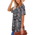 thumbnail image 3 of Women’s Short Sleeve Floral Tops Summer Casual Loose Fit Tunic Shirts Button Detail Flowy Blouses for Leggings Jeans Daily Wear, 3 of 5