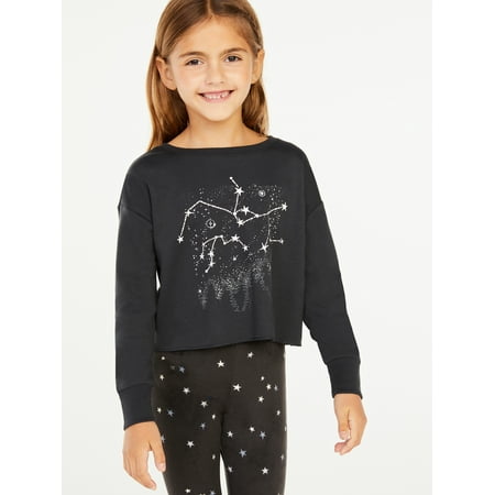 Free Assembly Girls Long Sleeve Cutoff Graphic T-Shirt, Sizes 4-18