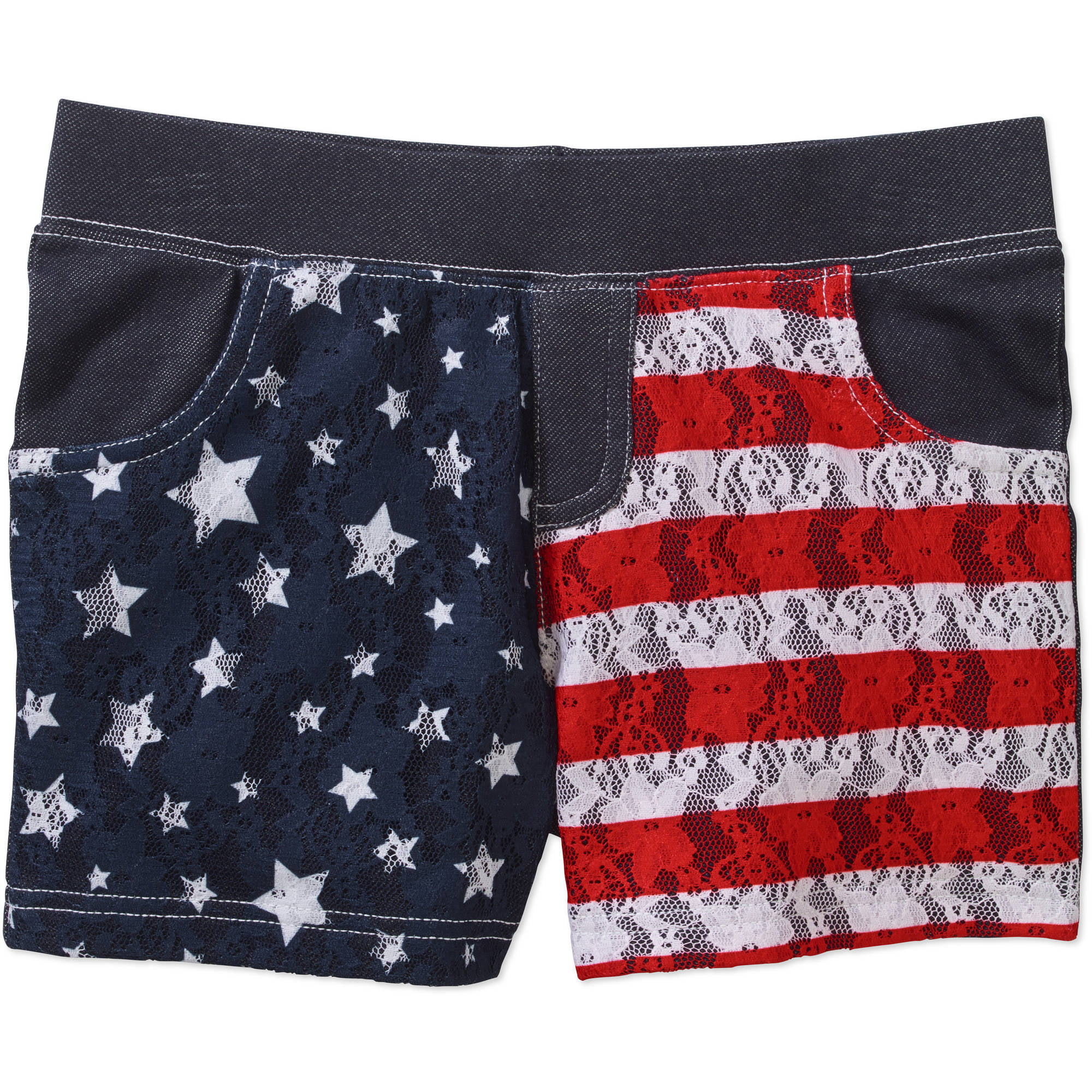 Americana - Girls' Flag Knit Denim Shorts with Lace Details - Walmart ...