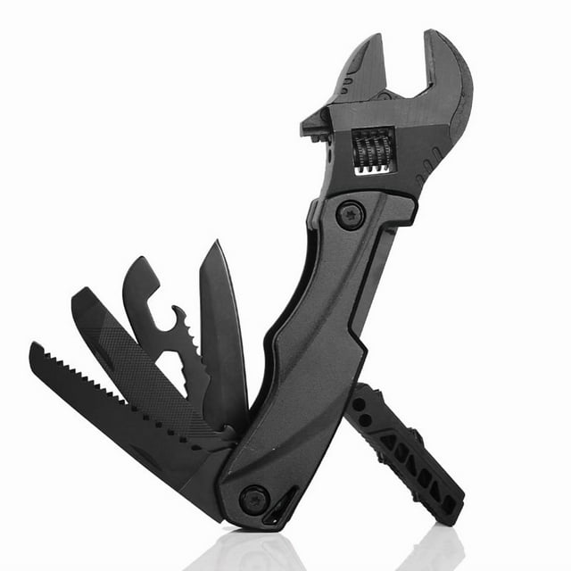 Outdoor camping multi-function wrench pliers multi-purpose adjustable wrench folding knife saw wrench combination tool KA-62A black