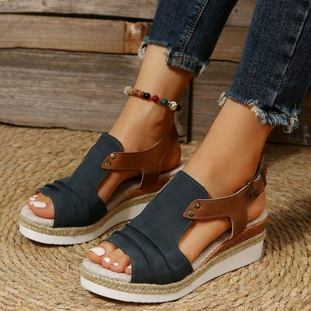 

Feiboyy Women Open Toe Slingback Sandals Vacation Bohemian Shoes Wedge Sandals