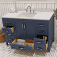 thumbnail image 2 of Ayna Decors Rooh 48 Inch Navy Blue Bathroom Vanity with Sink and Quartz Countertop, 3 Pre-Drilled Faucet Holes, 2 Soft Closing Doors, and 7 Full Extension Drawers, Brushed Nickel Hardware, 2 of 8