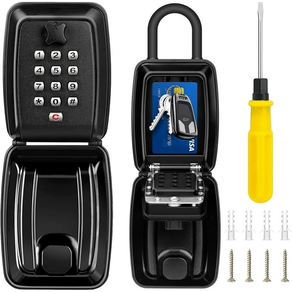 Key Lock Box, Resettable Code 12-Digit Combination Lock Box High Security, Large Capacity Waterproof Key Safe with Easy Mounting Kit for Home Garage Office