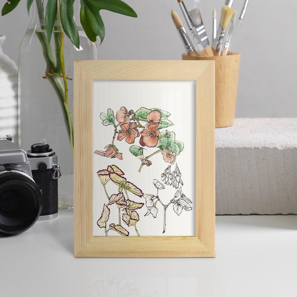 Begonia Study -Framed Print w/glass-Natural Wood