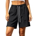 thumbnail image 2 of Womens Shorts Womens Lightweight Solid Color Wide Leg Running Shorts Summer Casual Elastic Waist Drawstring Athletic Shorts with Pockets, 2 of 9