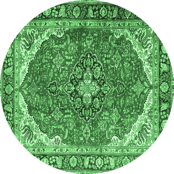 Ahgly Company Indoor Round Medallion Emerald Green Traditional Area Rugs, 3' Round