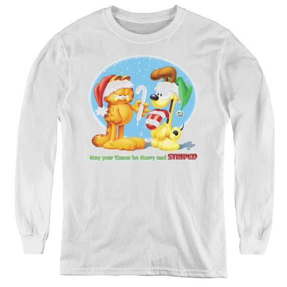 Garfield Merry And Striped Youth Long Sleeve T-Shirt White