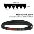 thumbnail image 2 of 6PK2680 V-Ribbed Belt 6 Ribs 2680mm Length x 21mm Width x 5mm Height, EPDM Micro V Serpentine Belt, 2 of 5