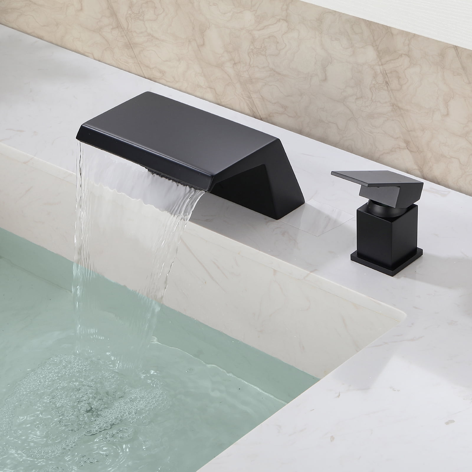 Cobbe Single Handle 2-Hole Mount Bathroom Sink Faucet with Wide Waterfall Spout Matte Black