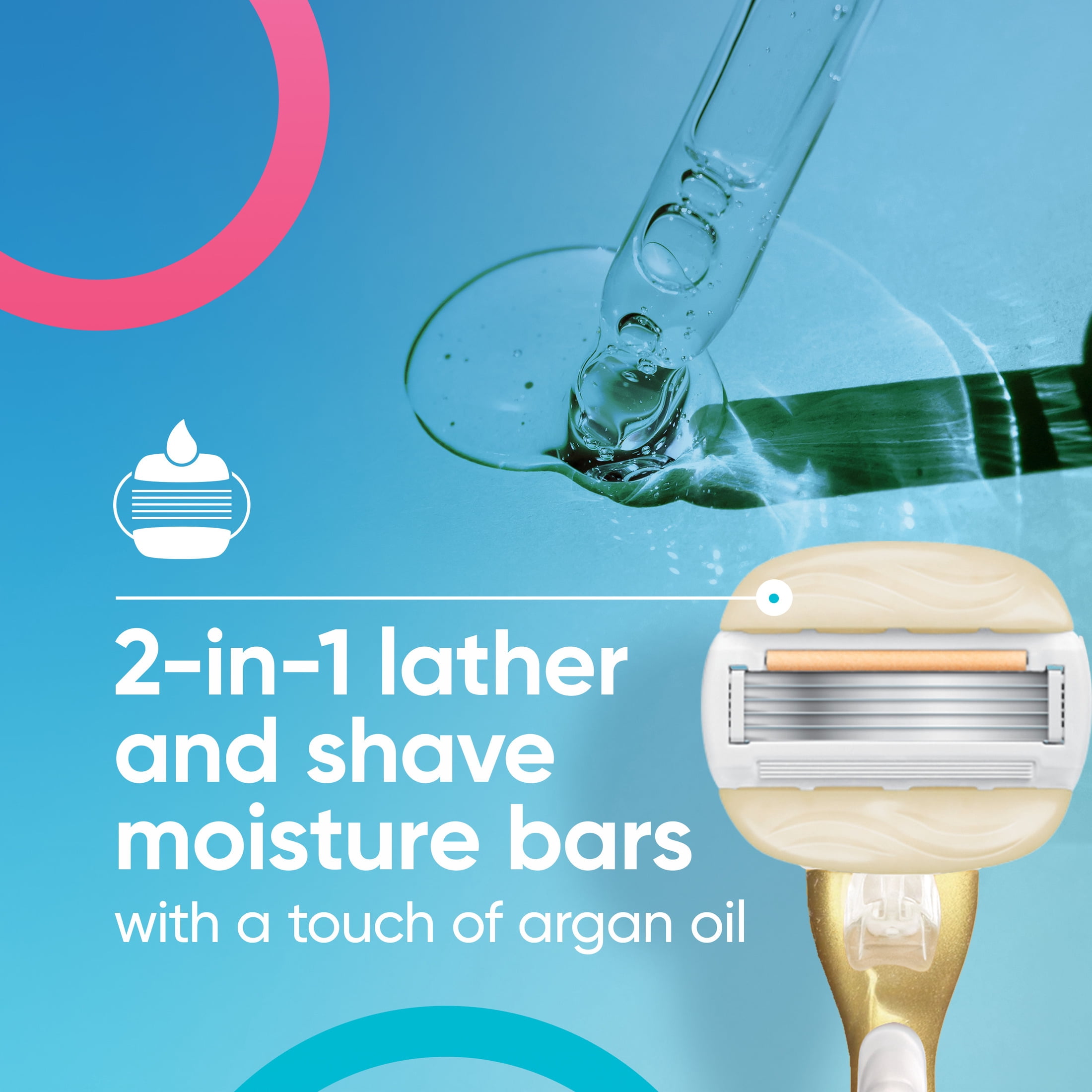 Gillette Venus MoistureGlide Gold Women's Razor Handle + 2 Blade Refills, includes Shower Holder