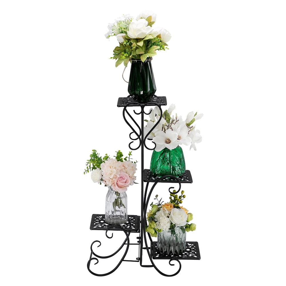 32.3" Plant Stand Shelf Holds, 4 Square Patterned Potted Plants Stand 32.3" Plant Stand Shelf Holds, 4 Square Patterned Potted Plants Stand