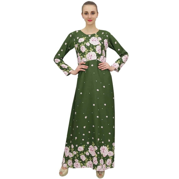 Bimba Women's Casual Floral Digital Printed Long Green Maxi Designer Dress-16