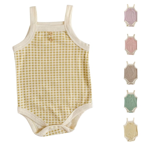 QSXADF Newborn Boys And Girls Summer Sleeveless Bodysuits Soft Summer Sleeveless Plaid Breathable Bodysuits Infant Outfits