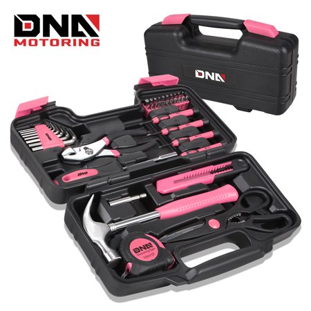 DNA MOTORING Pink 39 PCs Portable TooL Kit Household Hand Toolbox General Repair