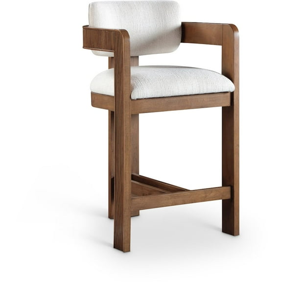 Meridian Furniture Sacha Cream Linen Textured Fabric Stool