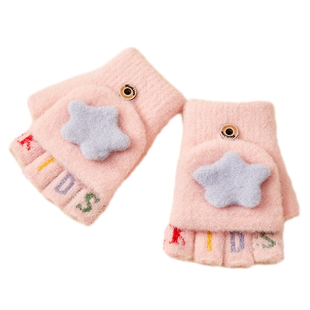 Guantes convertibles con parte superior abatible para niños, manoplas de punto cálidas sin dedos para niños y niñas de 4 a 12 años