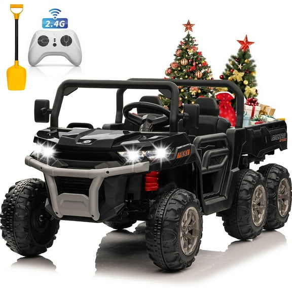 Joyracer 24 Volt Ride on Toys 2 Seater with Remote Control, 7AH Ride on Dump Truck w/ Tipping Bucket Trailer, Shovel, 3 Speeds,LED Lights, MP3/USB Music for Big Kid, Yellow