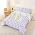thumbnail image 2 of Castle Fairy Lattice Gold Letter M Queen Comforter Set 3pcs for Girls,Minimalist Geometric Grid Bedding Comforter Set, 2 of 6