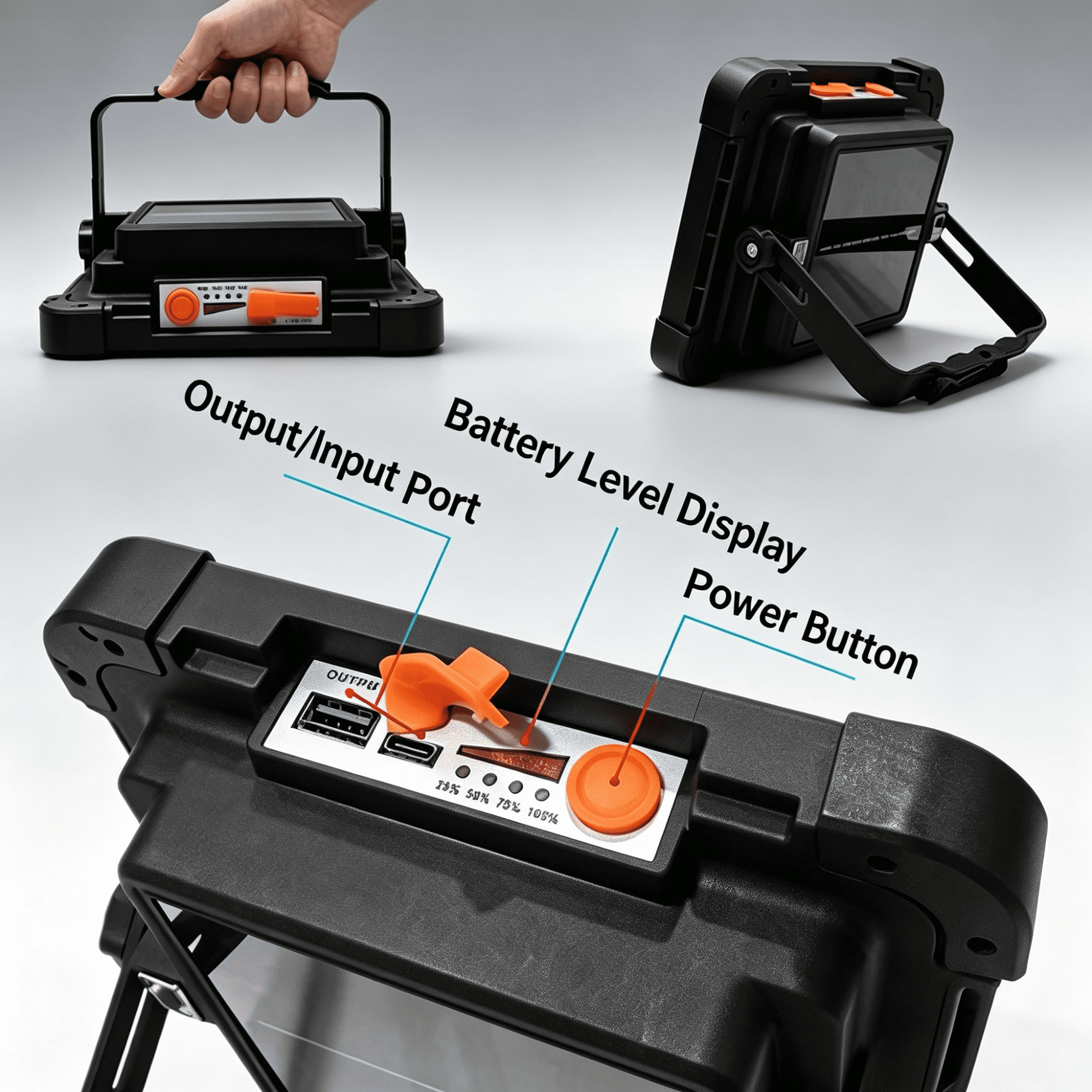Portable LED Work Solar Light with Stepless Brightness Job Site Battery Rechargeable LED Floor Light for Emergency Worklight for Hurricane Daily Gift