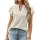 thumbnail image 3 of Camisa con ojales para mujer, volantes, manga corta, ribete con volantes, cuello en V, Color puro, camisa para mujer, Top para primavera y verano, amarillo, L, 3 of 6