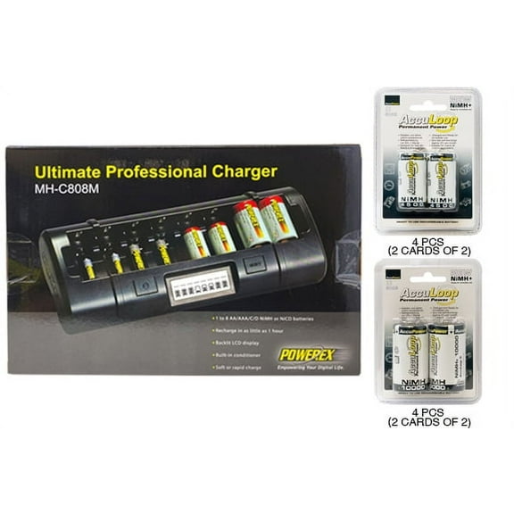 Powerex MH-C808M 8 Bay LCD Charger 4 C (4500 mAh) 4 D (10000) AccuPower AccuLoop NiMH Batteries