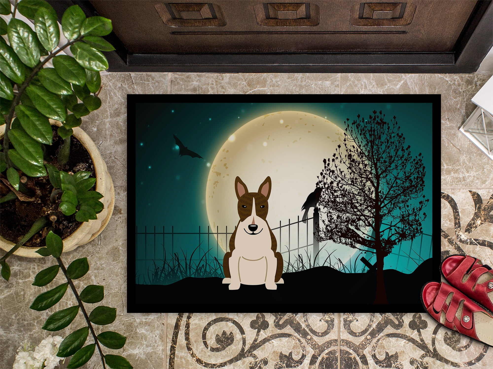 Carolines Treasures Halloween Scary Bull Terrier Dark Brindle Door Mat Indoor Rug or Outdoor Welcome Mat 24x36 Doormat