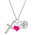 thumbnail image 1 of Delight Jewelry Stainless Steel Numbers 6:24 - Bless and Keep You Engraved Cross - Hot Pink Heart Nurse Strong Zoe Necklace, 1 of 4